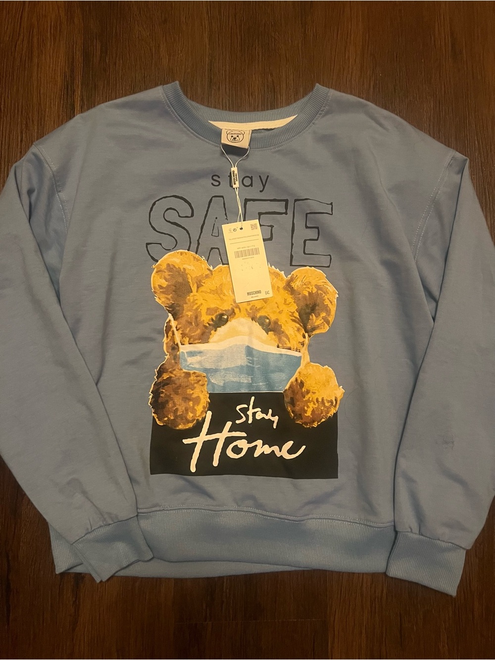 Moschino Couture Milano Light Blue Teddy Logo Graphic Sweatshirt